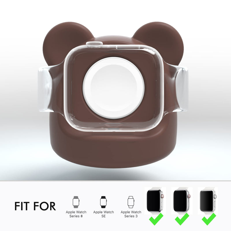 AFOOYO Monitor Stand Riser, Cloud-Shaped Sturdy Wood Computer Monitor Riser, Laptop Monitor Stand+Bear Charger Stand Silicone Dock Holder for Apple Watch Series