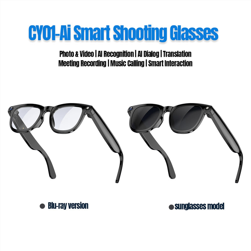AI Smart Glasses with Camera, 4K Photos & 1080P Video,Real-Time Translation, Bluetooth 5.3, Assistant Conversation, Suitable for Vlogging,Cycling, Hiking Travel, Business Black