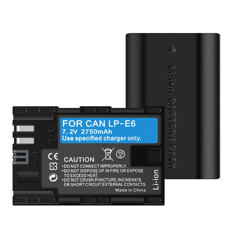 2 Pack LP-E6/LP-E6N/LP-E6NH 2750mAh High-Capacity Battery for Canon EOS R Series (R,R5,R5 Mark II,R5C,R6,R6II,R7), 5D Series (II,III,IV,5DS,5DS R), 90D/80D/70D/60D/60Da,6D (6D,II),7D (7D,II),XC10/XC15 2 Batteries