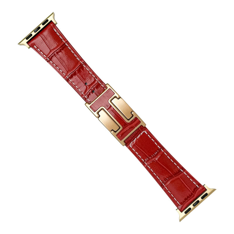 Red Alligator leather+Brown Leather Magnetic Watch Band