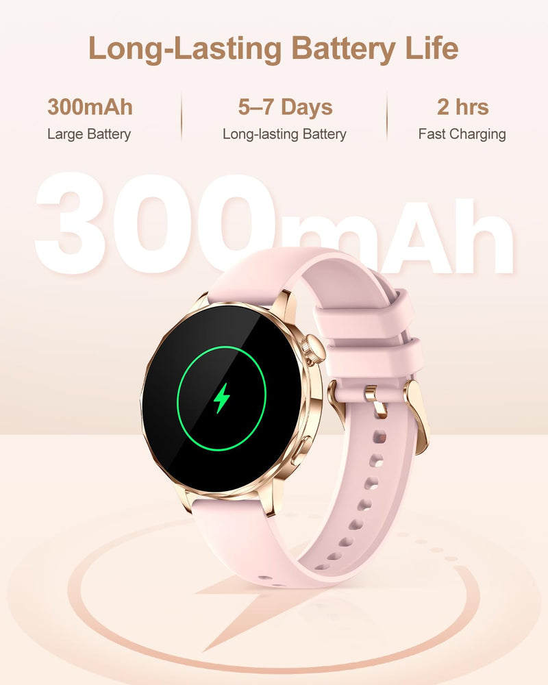 Smart Watch for Women with Bluetooth Calling, 1.27" AMOLED Touchscreen, IP68 Waterproof Fitness Tracker with Heart Rate & Sleep Monitor, 100+ Sports Modes for Android & iPhone (Pink)