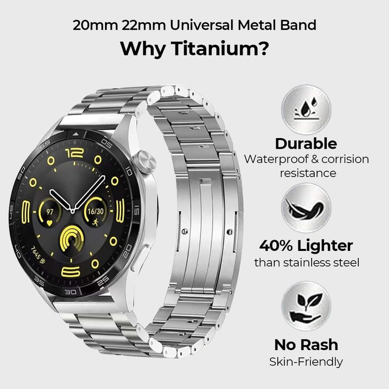 No Tool Titanium Quick Release Band 20mm 22mm for Galaxy/Garmin | Metal Watch Strap for Samsung Watch 7/6/5/4/3,Garmin Vivoactive 4S/Vivomove 3S/Venu 2S, Huawei | Lightweight,Skin-Friendly titanium grey