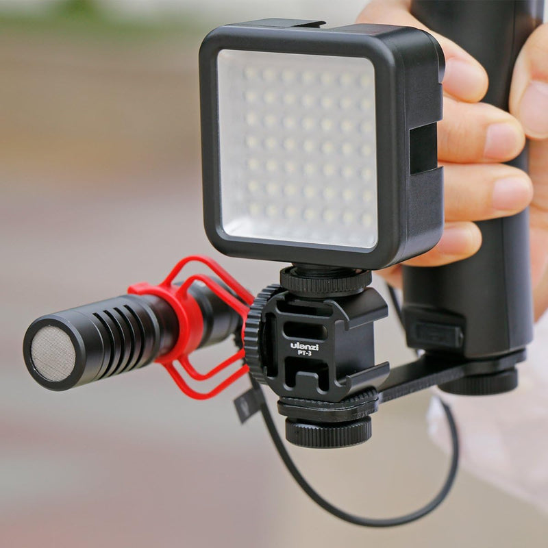 [AUSTRALIA] - ULANZI PT-3 Triple Cold Shoe Mounts Plate Microphone Led Video Light Extension Bracket Microphone Stand Rig Compatible for DJI OSMO Mobile 3 2 OM 4 Zhiyun Smooth 4/Feiyu Vimble 2 Gimbal Stabilizer 
