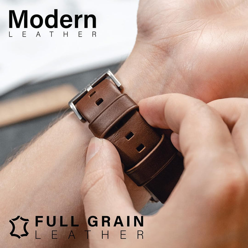 KORDIZ Modern Leather Band - Geniune Full-Grain Leather band compatible with Apple Watch band ULTRA 3 & ULTRA 2/1 [49mm] - Stylish and Durable Minimalist for Your Wrist - Rugged Patina Ultra Black (49mm) | Dark Brown