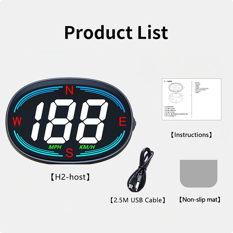 H2 Digital Speedometer GPS HUD，Car Head Up Display with Speed Compass MPH ，Plug and Play Universal All Cars