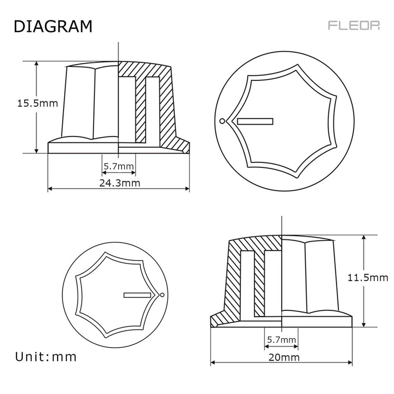 FLEOR Black Bass Guitar Knobs Plastic Volume Control Knobs 2 Big & 1 Small Size for JB Bass Parts