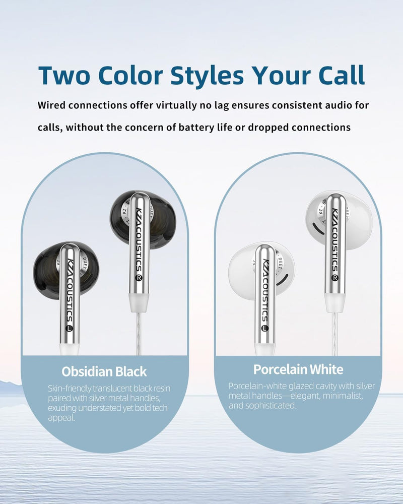 KZ Duet Wired Earbuds, Dual Dynamic in-Ear Headphones Crystal-Clear Sound | Noise Isolating, Ergonomic Custom-Fit, USB C to 3.5mm Adapter Built-in DSP with 4EQ, Convenient for Travel Black