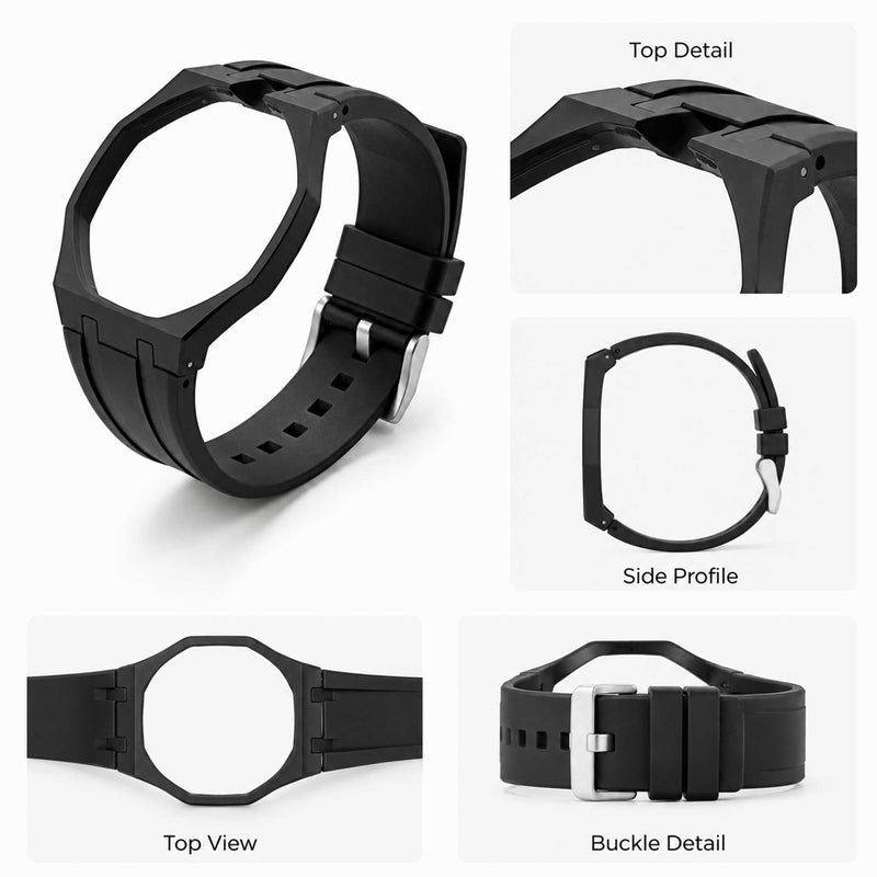 Ceramic Case and FKM Rubber Band Mod Kit Compatible with Swatch Royal Pop for Men Women Watches Replacement black
