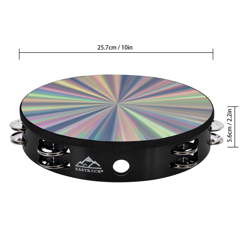 EASTROCK Radiant Tambourine Hand Held Drum 10 Inch Double Row Jingles Reflective Tambourine Musical Instrument for Adults Church KTV Party (2 Packs) 10 inch (2 Pack)