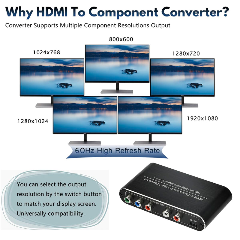 [AUSTRALIA] - HDMI to Component Converter with Scaler Function, HDMI to YPbPr 5RCA RGB Scaler Adapter V1.4 with R/L Audio Output Support for MacBook TV Blu-Ray DVD PS4 DVD, PSP, Xbox 360,Amazon Fire TV 