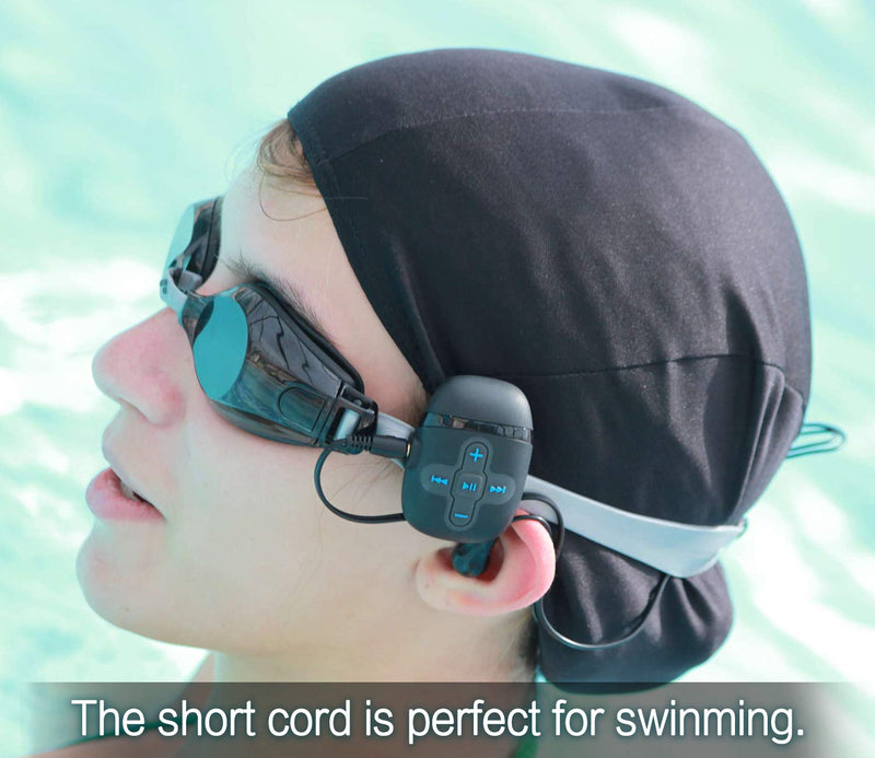Waterproof MP3 Player for Swimming and Running, Underwater Headphones with Short Cord, Shuffle Feature Black