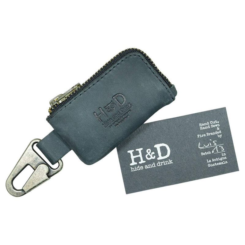 Hide & Drink, Rustic Leather Car Key Holder, Headphone & Charging Cables, Memory Cards, Flash Drives, Lighters, Cash Zipper Case with Clasp, Handmade Includes 101 Year Warranty :: Charcoal Black
