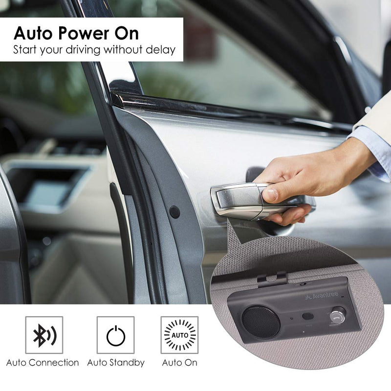 Avantree CK11 Hands Free Bluetooth 5.0 Car Kits, Loud Speakerphone, Support Siri Google Assistant & Motion Auto On Off, Volume Knob, Wireless in Car Handsfree Speaker Kit with Visor Clip - Titannium