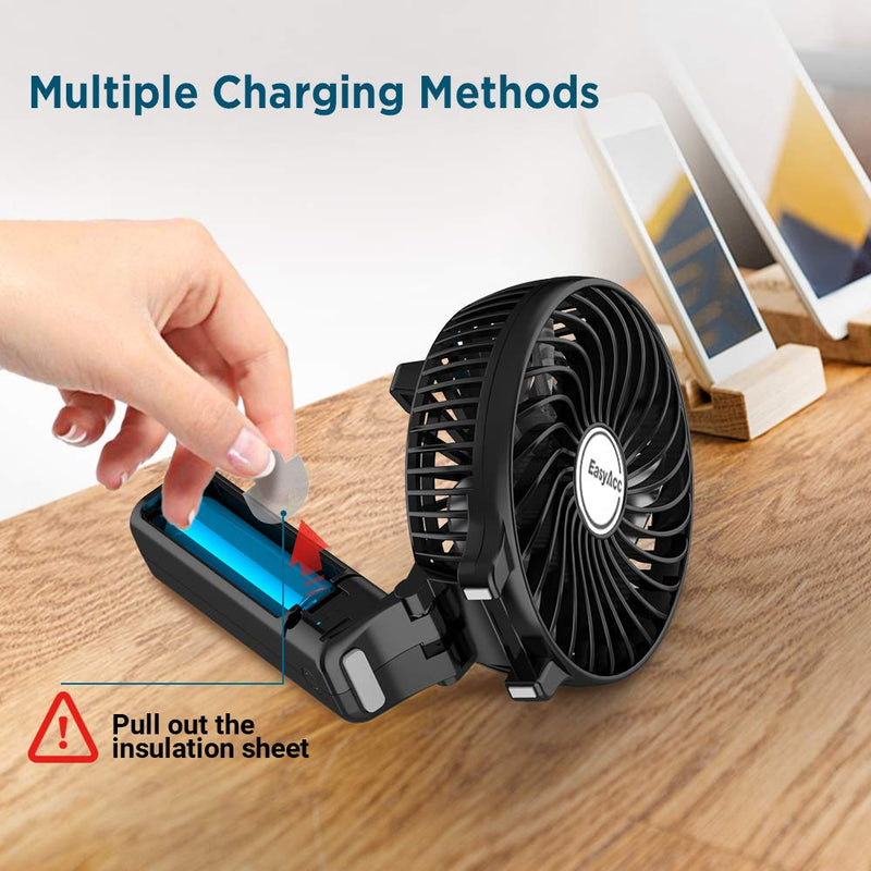 Mini Handheld Fan, EasyAcc USB Desk Fan Small Personal Portable Hand Fan Table Fan with Rechargeable Battery Operated Cooling Folding Electric Fan 3-10H Working Hours for Travel Office Outdoor- Black 3-10 Working Hours