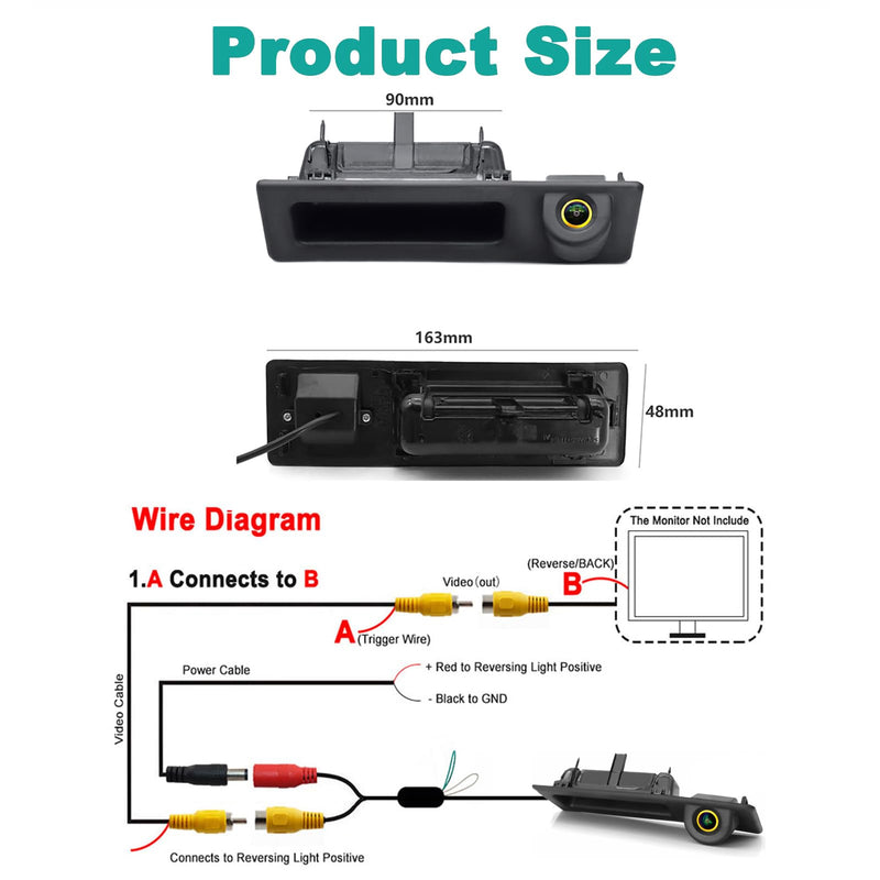 AHD 720P Vehicle Backup Camera for BMW 3 5 Series X1 3 4 5 F07 F10 F11 F25 F26 F30 F34, CCD Reverse Parking Fisheye Lens Waterproof Cam Car Trunk Handle Camera