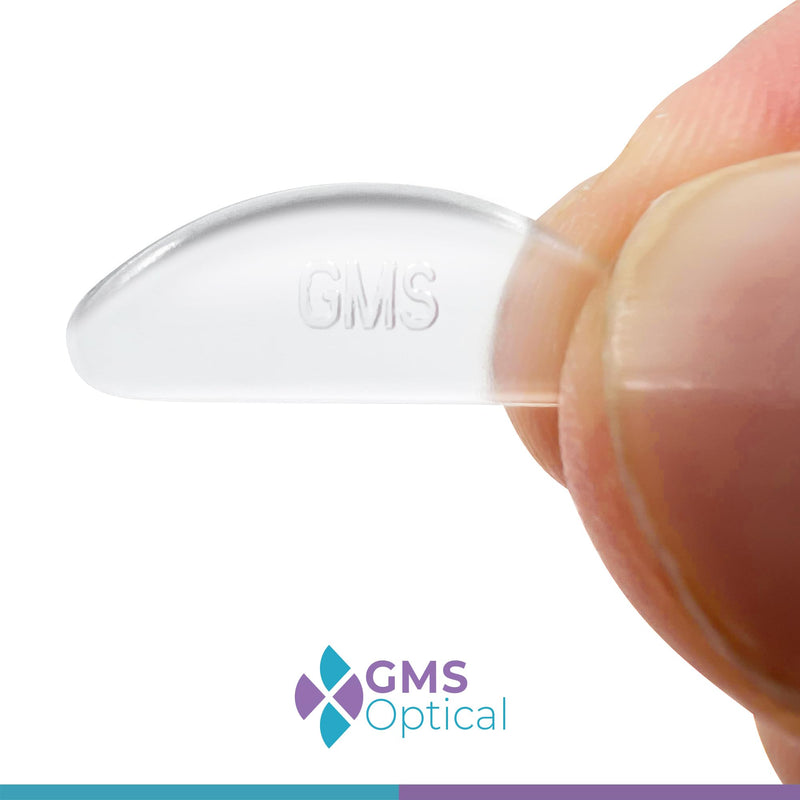 GMS Optical® 1.3mm Ultra-Thin / 18mm Long Length - Anti-Slip Adhesive Contoured Silicone Eyeglass Nose Pads with Super Sticky Backing for Glasses, Sunglasses, and Eye Wear - 5 Pair (Clear) Clear