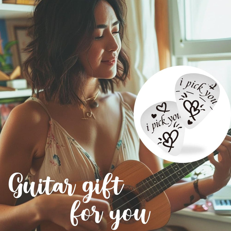 UNICRAFTALE I Pick You Double Side Guitar Picks Plectrum Guitar Set with Heart 1PC Stainless Steel Guitar Pick Keychain with Brown Leather Case Guitar Picks Gifts for Guitar Musician Boyfriend
