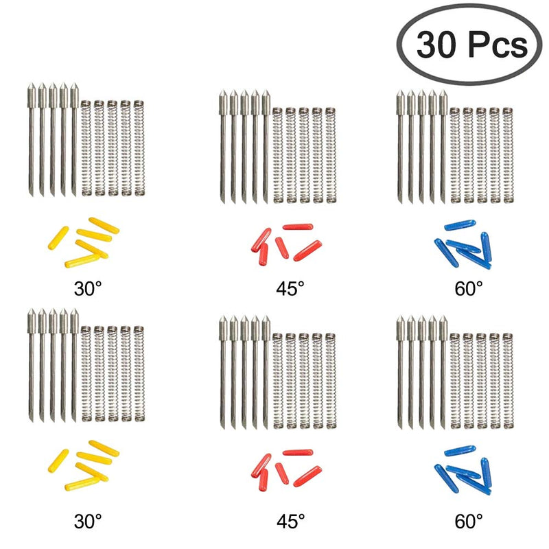 AFUNTA 30 pcs 30/45 /60 Degree Carving Knife Vinyl Cutter Plotter Cutting Blades for CB09 CB09U Graphtec – Blue, Yellow, Red