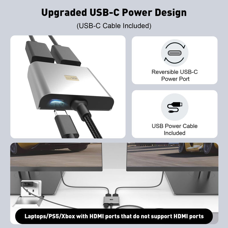 DisplayPort to HDMI and DisplayPort Adapter | 4K 60Hz DP Splitter Extended Display Adapter for DP and HDMI Dual Monitors,Display Port 1 in 2 Out Splitter for Dell, NVIDIA, AMD, Lenovo, HP MST-DP to DP with HDMI Splitter