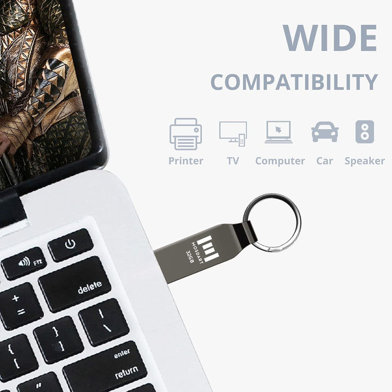 MOSDART 32GB Metal USB 2.0 Flash Drive 10 Pack Bulk Waterproof 32G FAT32 Thumb Drive Jump Drive Memory Stick with Keychain, Titan Gray 10Pack 32GB-Titan Gray