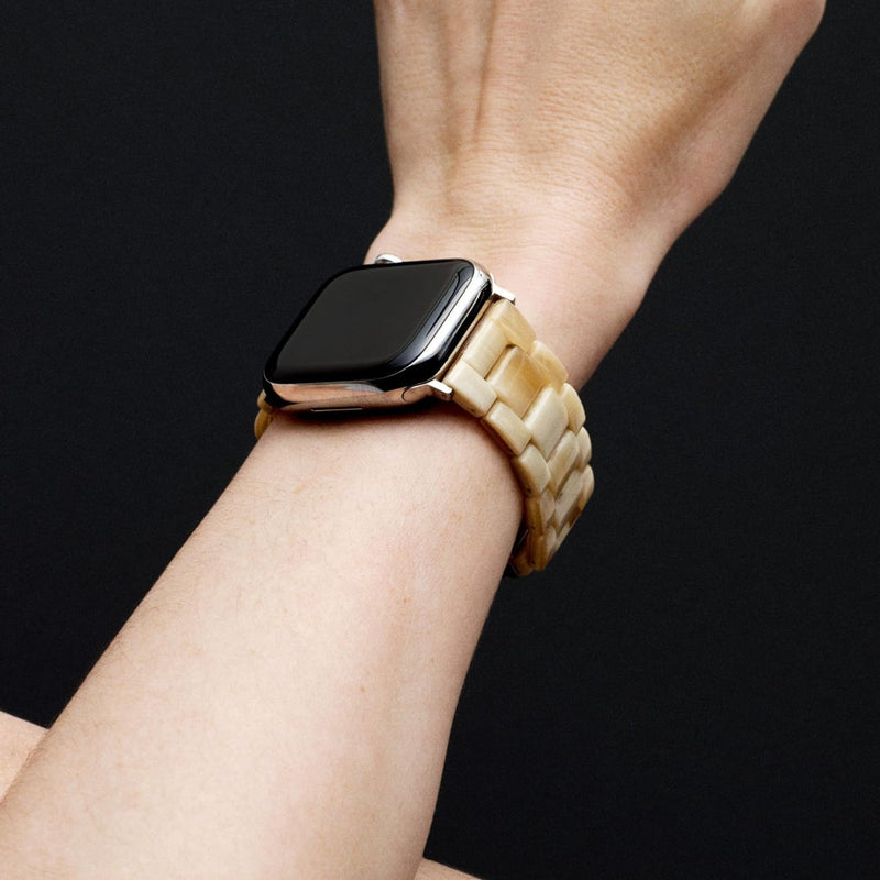 MACHETE Compatible with Apple Watch Band Stainless Steel Buckle Strap Acetate Resin iWatch Band for Ultra 2 1 Series 9/8/7/6/5/4/3/2/1/SE Women Men 42mm/44mm/45mm Blonde Tortoise - Black Hardware