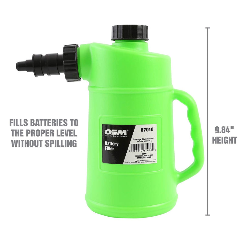 [AUSTRALIA] - OEMTOOLS 87010 Battery Filler, 2 Liter Battery Water Filler, Distilled Water Jug with Auto Shutoff Nozzle, Spill Prevention, Heavy Duty Polyethylene Container 