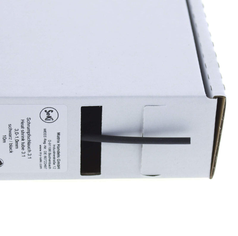[AUSTRALIA] - Heat Shrink Tubing Black 3:1, 3.0-1.0 mm, 10 Metres - Dispenser Box Without Glue 3,0 > 1,0mm 