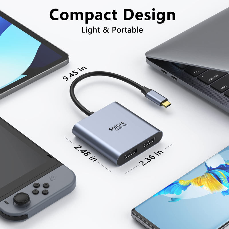 USB-C to Dual 4K DisplayPort Splitter Adapter, USB-C to DisplayPort | Dual Monitor Converter 4K@60Hz, USB-C DisplayPort Hub Compatible for Dell XPS 13/15, Lenovo Yoga, Samsung, Chromebook, HP Dual DP
