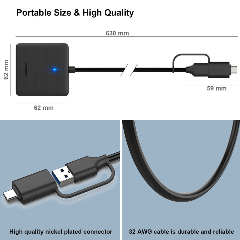 Memory Card Reader, BENFEI 4in1 USB USB-C to SD Micro SD MS CF Card Reader Adapter