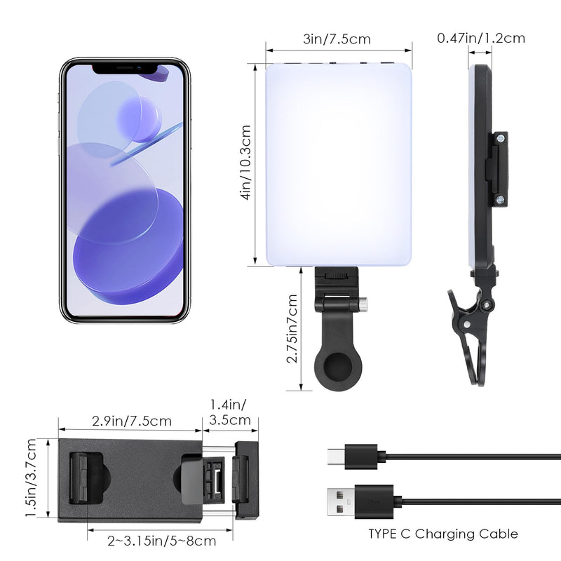 Selfie Light Portable Phone Light, Eagerey 60 LED Rechargeable Fill Light with Front & Back Clip, CRI 95, 3 Light Modes, Clip on Light for TikTok Tablet/Laptop, iPad, Conference Vlog Video Black