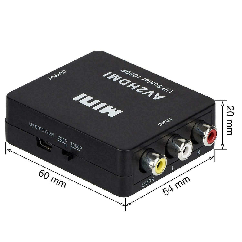 BD&M AV to HDMI Converter, RCA to HDMI, 1080P Mini RCA Composite CVBS Video Audio Converter Adapter Support PAL/NTSC for TV/PC/ PS3/ STB/Xbox VHS/VCR/Blue-Ray DVD Players - Black