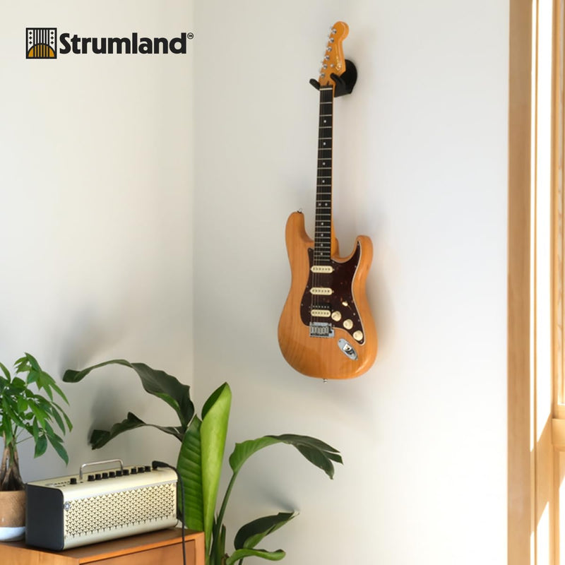 Strumland Guitar Wall Mount – Premium Guitar Hanger for Acoustic, Electric & Classical Guitars, USA-Made Steel Hook with Swiveling Fit, Modern Wall Display, Soft-Safe Cradle, Hidden Mount (Black) Black