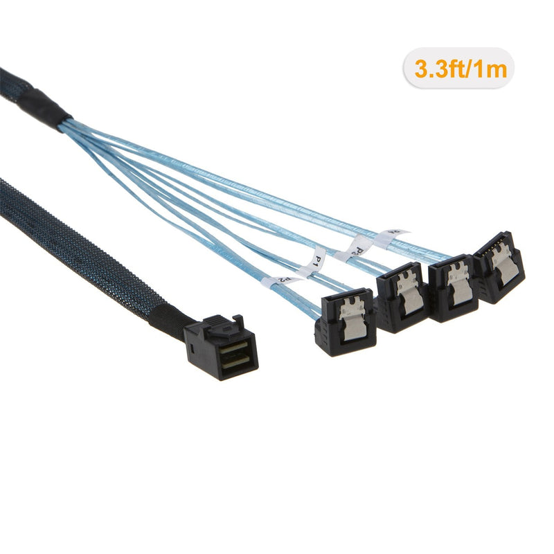 [AUSTRALIA] - CableCreation Internal HD Mini SAS (SFF-8643 Host) - 4X SATA (Target) Angle Cable, SFF-8643 for Controller, 4 Sata Connect to Hard Drive, 1M / 3.3FT 3.3FT/1.0M Black Right Angle 1 