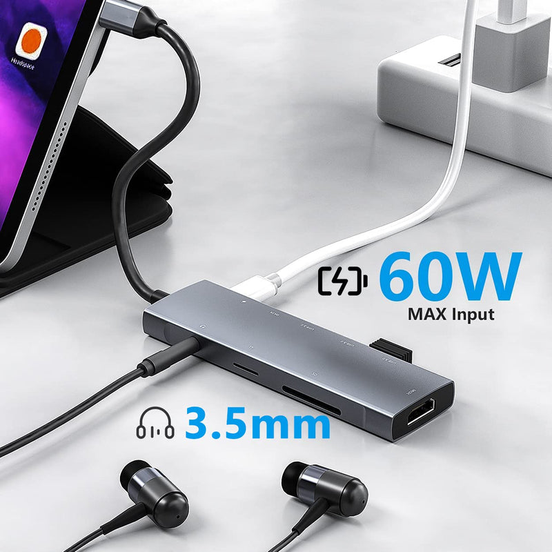 USB C Hub Multiport Adapter for iPad Pro MacBook Pro Air M1 2021-2018, 9-in-1 USB C 4K HDMI Adapter with 3.5mm Audio Jack,3xUSB3.0,SD/Micro SD Card Reader,60W USB C Charging,USB-C 3.0 Data
