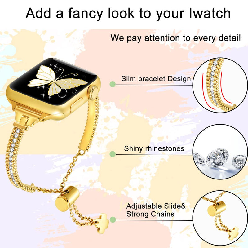 fastgo Compatible with Apple watch band bracelet for women, for Iwatch 38mm 40mm 41mm, Bling Metal Elastic beaded Strap Series 8 7 6 5 4 3 2 1 Ultra