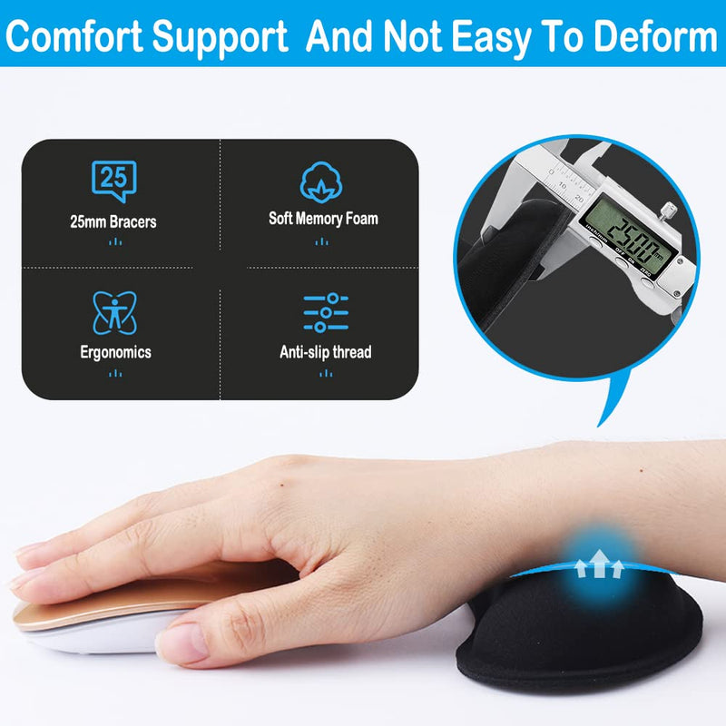 Keyboard Wrist Rest, BamLue Memory Foam Pad Set for Easy Typing & Pain Relief for Laptop, Office & Home, Ergonomic Sets for Keyboard, Gel Mouse Wrist Rest, Smooth Fiber Cushion Wrist Support-Black Black