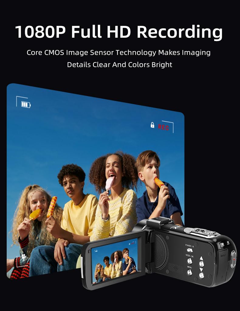 ORDRO Video Camera Camcorder Full HD 1080P 30FPS 30MP, IR Night Vision Vlogging Camera Recorder for YouTube 3.0 Inch IPS Screen 18X Zoom Camcorders with 16G SD Card, 2 Batteries Remote Control