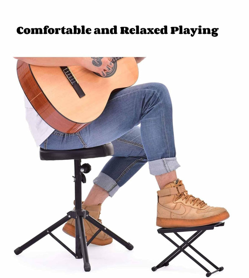 [AUSTRALIA] - Guitar Foot Stool, 6-Position Height Adjustable Guitar Foot Rest Stand with Rubber End Caps and Non-Slip Rubber Pad for Classical, Acoustic, Electric Guitar - Black 