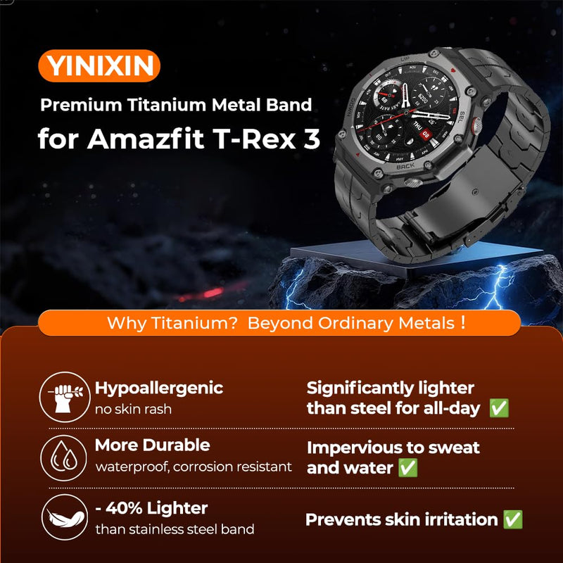 22mm Titanium Metal Band Strap for Amazfit T-Rex 3 for Men | 40% Lighter Than Stainless Steel,Lightweight Hypoallergenic,Fit 6.1" to 8.9" wrists,Fold-Over Clasp,Adjustment Tool Included black orange 22mm