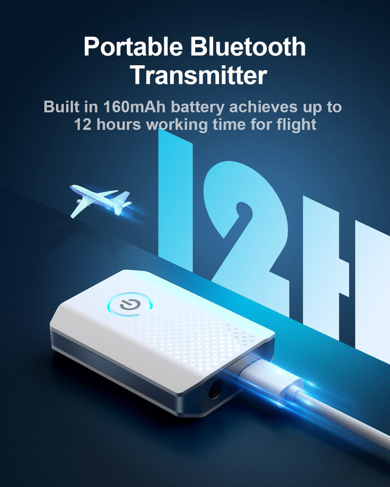 Bluetooth Transmitter Receiver V5.0 Bluetooth Adapter for Audio, 2-in-1 Bluetooth AUX Adapter for TV/Car/PC/MP3 Player/Home Theater/Switch, Low Latency, Pairs 2 Devices Simultaneously White