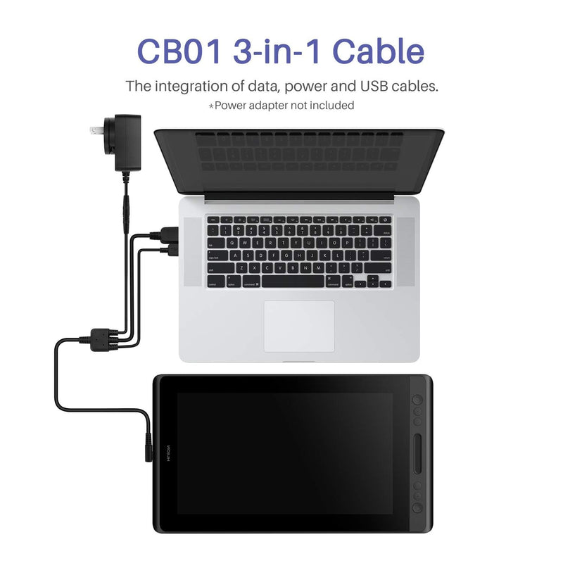 3 in1 HDMI Cable for Huion Graphics Drawing Tablet Kamvas Pro 16 Pro 13 Pro 12 (CB01)