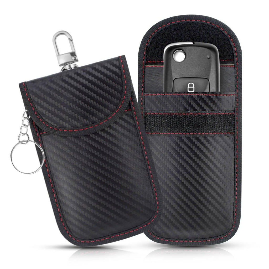 2 Pack Faraday Car Keycase Protective Bag Car rfid Signal Blocking Key Fob Protector Carbon Fiber Security Anti-theft Car Key Pouch Anti-Hacking Case Blocker Car Rfid Key Bag Faraday Cage Protector