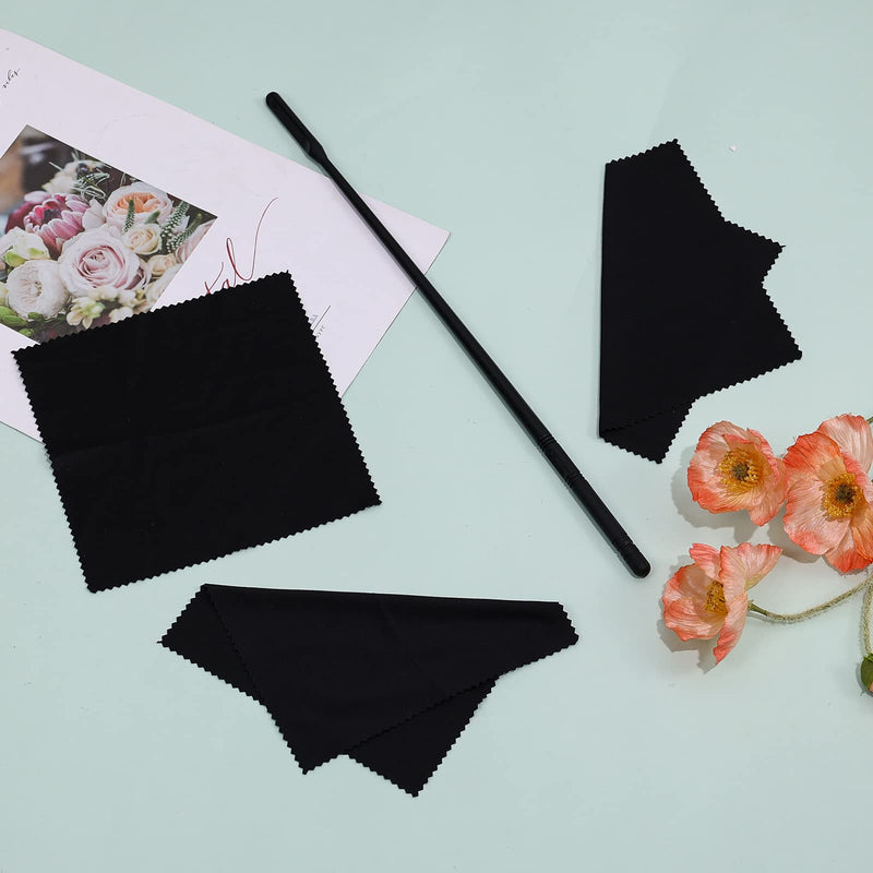 Flute Cleaning Kit, 3pcs Flute Cleaning Cloth with 1pc Flute Cleaning Rod Cleaning Rag & Swab Supplies for Easy Polishing Inside Care (Black)