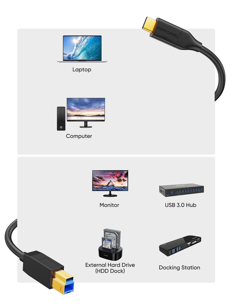 CableCreation USB 3.1 C to USB B Cable 4FT 5Pack, USB B to C 10Gbps Cord | for Thunderbolt 3 Host MacBook Pro Air, External Hard Drive, Docking Station, 1.2m, Black 5