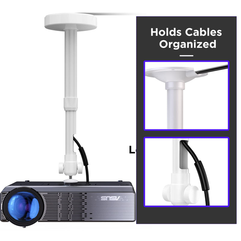 [AUSTRALIA] - DAWASAPAT Projector Mount for Ceiling/Wall - ¼-Inch Screw Adjustable Tilt&Swivel Hanging Wall Mount Hanger Rack with Extension Pole for Mini Projector with Cable Ties White 