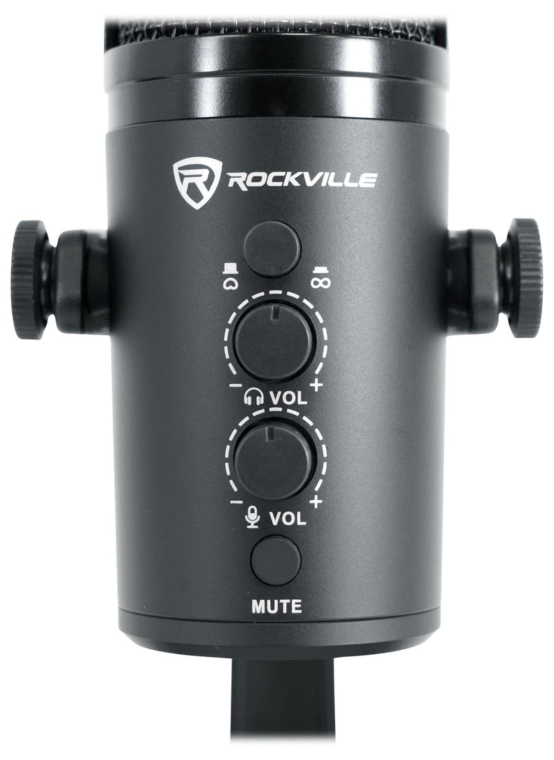 Rockville Rock-Stream PRO Dual Pattern USB Microphone, 24-Bit/192kHz, Cardioid/Bi-Directional, LED Clipping Indicator, Headphone Monitoring, for Gaming, Streaming, Podcasting