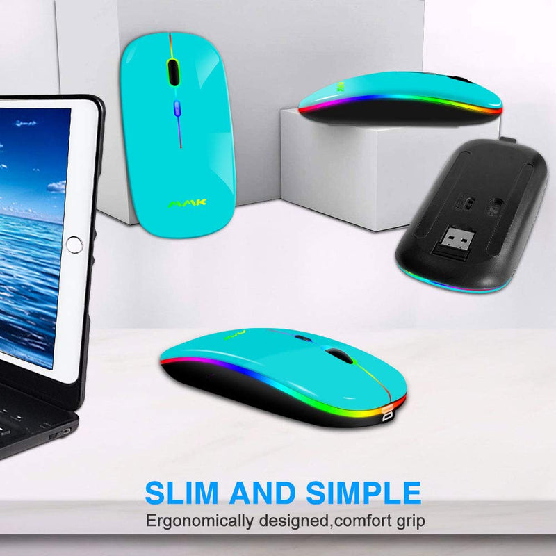 Wireless Bluetooth Mouse for Laptop, Rechargeable Mouse 2.4G USB Optical Wireless Mouse, LED Slim Dual Mode(Bluetooth 5.0 and 2.4G) Wireless Mouse for Laptop, PC, Mac OS , Android , Windows (Seafoam) Seafoam