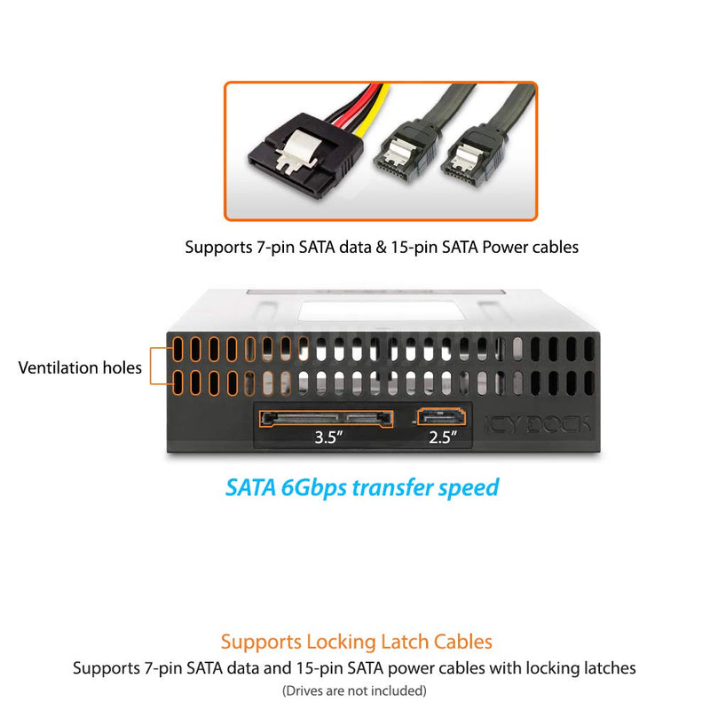 ICY DOCK Tray-Less 2.5" and 3.5" SATA SSD/HDD Docking Enclosure for External 5.25" Drive Bay | flexiDOCK MB795SP-B