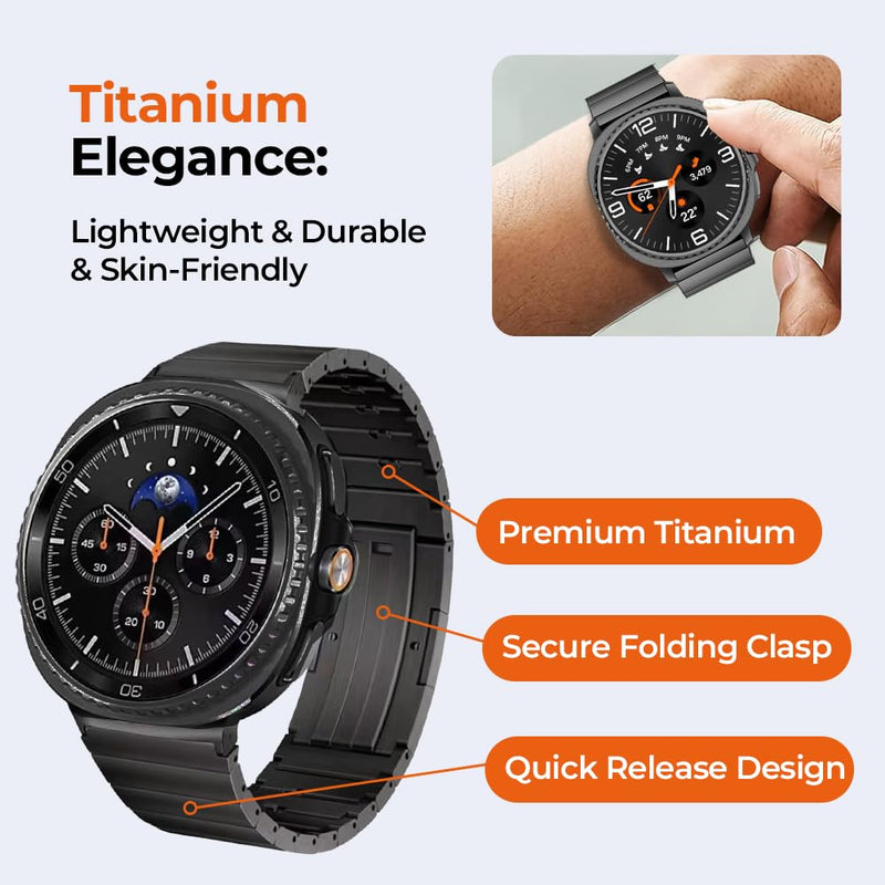 No Tool Needed Titanium Metal Bands Compatible with Samsung Galaxy Watch 9 8 40mm 44mm/8 Classic 46mm (2025), Titanium Strap Wristband Compatible with Galaxy Watch 9/8/8 Classic for Men black