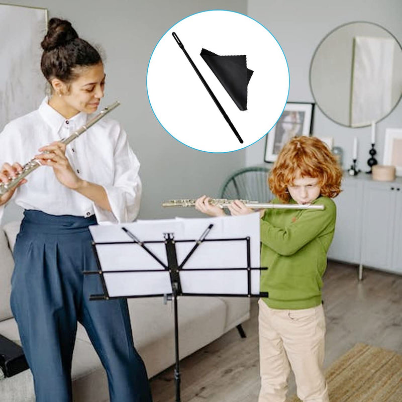 2 Sets Flute Cleaning Rod and Cloth, Flute Cleaning Kit, Flute Cleaning Rod and Flute Cleaning Cloth, Cleaning Swabs Flute Cleaning Cloth, Flute Cleaning Rod, Flute Cleaning Cloth (Black) 2 Sets Flute Cleaning Rod and Cloth